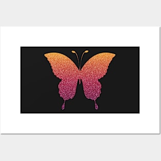 Red Orange Ombre Faux Glitter Butterfly Posters and Art